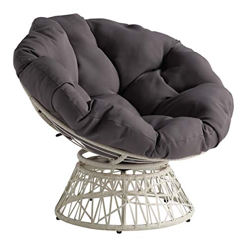 OSP Home Furnishings Wicker Papasan Chair with 360-Degree Swivel, Cream Frame with Grey Cushion by OSP Home Furnishings - Used condition - US$110.42