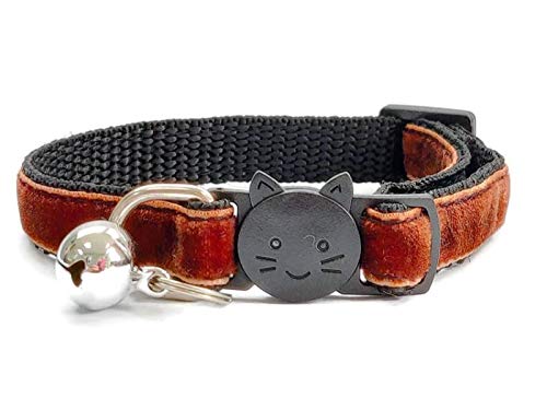 Velvet Cat Collars with Bell, Brown Velvet, Kitten Collar (10cm - 18cm)