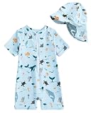 WYTbaby - Costume da bagno per neonati, a maniche corte, con cappello da sole, azzurro, 2-3 anni