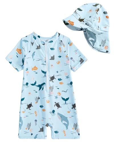 WYTbaby Baby Swimsuit One Piece Toddler Swimming Costume Long Sleeve Uv Protective for Baby Boys Girls 1-2 Years Light Blue