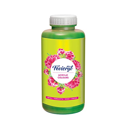 Image of Fevicryl Acrylic Colour (Light Green, 1litre) for Art and Craft Paint, Canvas, Wood, Leather, Earthenware, Metal
