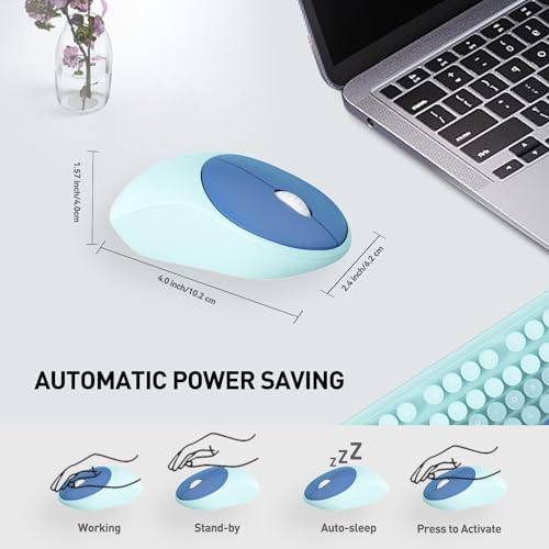 Image of Wireless Keyboards Mouse Combos, Colorful Cute Typewriter Full-Size Retro Round Keycaps, 2.4GHz Cordless Connection Sleep Mode Office Wireless Keyboard and Mouse Set for Desktop Laptop PC Computer
