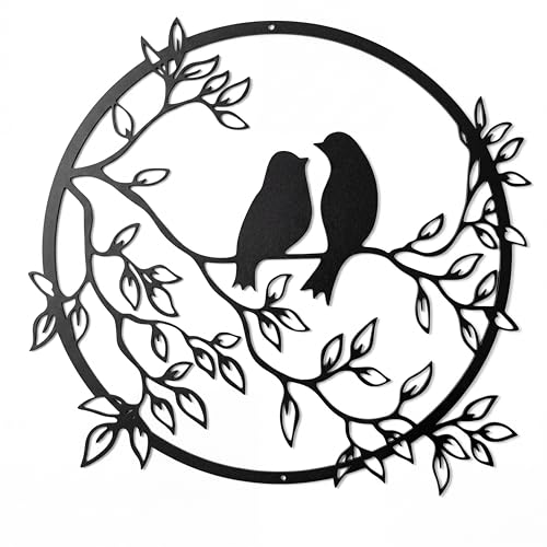 Ferraycle Metal Wall Art Bird on Tree Branch Silhouette Bird Hanging Ornament Porch Wall Decor for Living Room Outdoor Garden Bedroom Office Housewarming Party Decoration(Black)