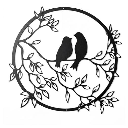 Ferraycle Metal Wall Art Bird on Tree Branch Metal Bird Wall Silhouette Bird Wall Art Decor for Living Room Garden Bedroom Office Home Wall Housewarming Party Decor (Black)