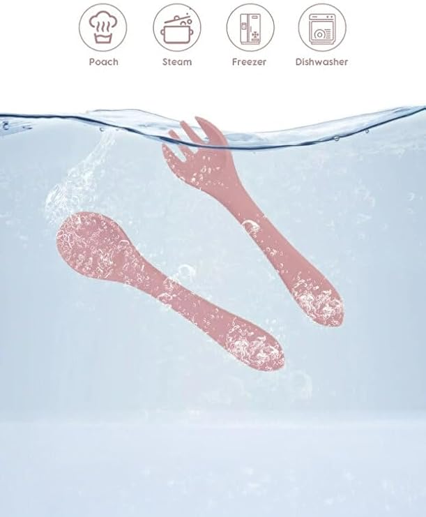 Silikon Bebek Beslenme Kaşık ve Çatal Seti, Pembe, 2 Parça, BPA İçermez, Bulaşık Makinesi Uyumlu, Modern
