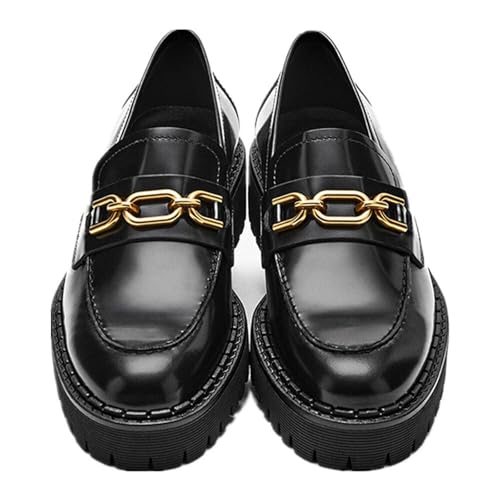Loafers for Women Women's Gold Chain Buckle Thick Bottom Casual Flat Shoes Stylish and Comfortable Footwear for Everyday Wear