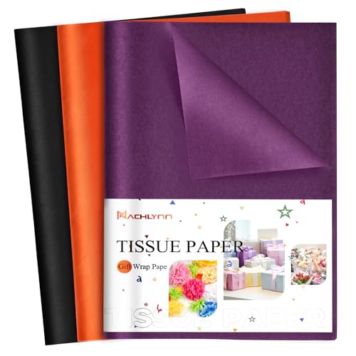 NACHLYNN 90 Sheets Wrapping Paper - Black, Orange, Purple - 14x20 inches - 30gsm - Halloween Occasion