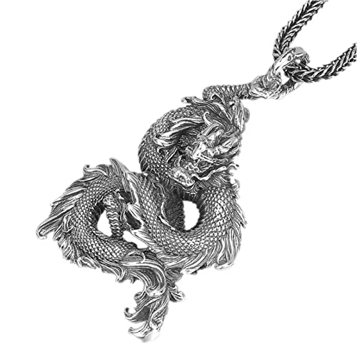 joyluckycat Rétro Punk Style Vintage Thaï Silver Chinois Dragon Pendentif Collier Collier Homme S925 Sterling Argent pour Hommes Bijoux