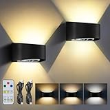 2 Stück Wandleuchte Innen mit Bewegungsmelder, Akku LED Wandlampe Innen Aufladbar 5000mAh, Kabellose Wandleuchte mit Fernbedienung, 3 Farbtemperaturen Dimmbar, 2 Montagemöglichkeiten Flur Treppenhaus