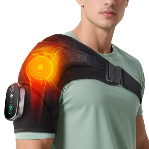 Shoulder Heating Pad with Massage, Cordless Shoulder Heating Pad, Shoulders Massager for Pain Relief, Left Right Heated Shoulder Wrap for Rotator Cuff & Shoulder Brace Support(Black)