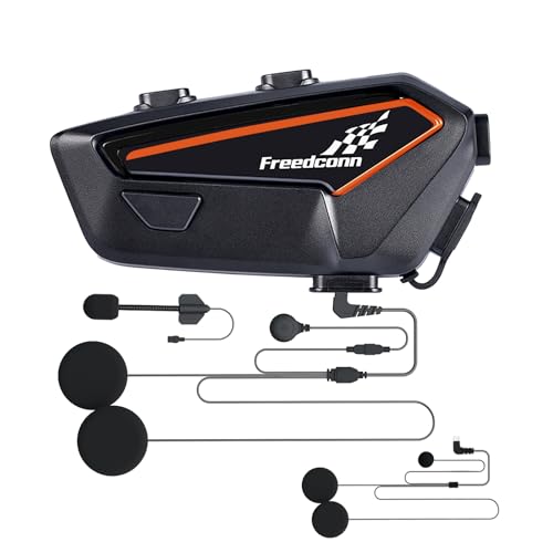 FreedConn Motorcycle Helmet Bluetooth Headset with D6 Earphone, Super Cost-effective, Stereo Music, Waterproof, 1100mAh Large Battery Capacity, Usage Time, Accessories for Most Motorbike Helmets
