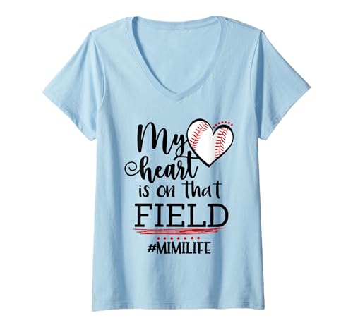 Womens My Heart is on That Field Ballpark Mama Baseball Mimi V-Neck T-Shirt