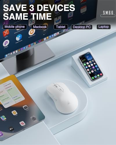 SOLAKAKA SM66 White Silent Wireless Mouse, Dual Mode(BT/2.4G) Computer Mouse for Laptop/PC/Mac - Thumbnail 3