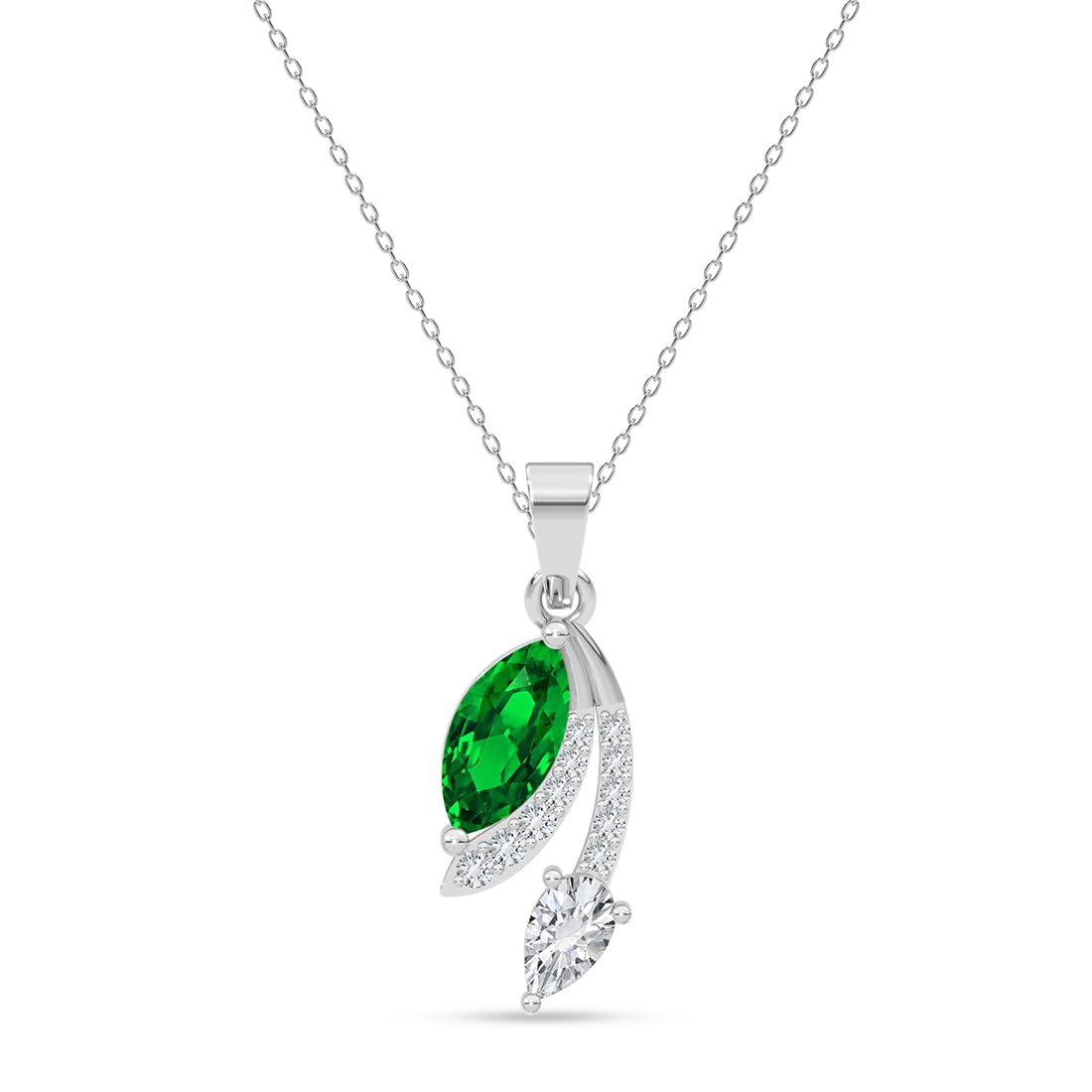925 Sterling Silver Green Pendant Necklace with Chain for Women & Girls | Platinum Plated |Minimal Daily Wear | Gift for her-image-45