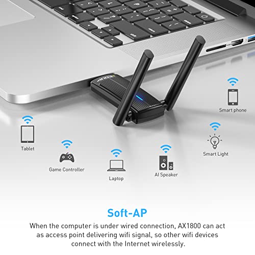 Usb Wifi 6 Adapter For Pc, Ax1800 Usb 3.0 Wifi Dongle Dual Band 5Ghz/2.4Ghz 802.11Ax Mu-Mimo Wireless Network Adapter For Pc Desktop Laptop Supports Windows 11/10/7 + U Disc Driver #TOP2