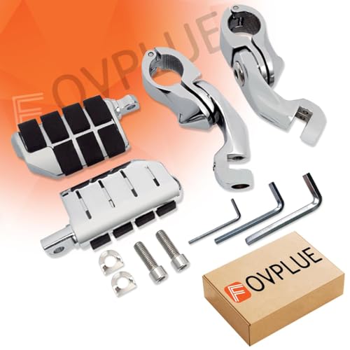FOVPLUE 1.25" Highway Footpegs, Short Angled Adjustable Highway Pegs w/Mounts for Harley Touring Street Glide Electra Glide Road King Softail CVO Dyna Trike VRSC Sportster w/1-1/4" Engine Guard,#2