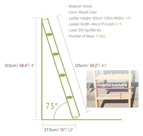 Escalera de cama tipo loft de 1,25 m robusta para evitar caídas en literas 4
