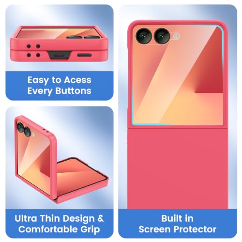 Image of Ruky for Z-Flip-8 Slim Case, with Built-in Screen Protector, Coralred | Support Wireless Charging Hard PC Ultra-Thin Full Body Protective Phone Cover for Samsung Galaxy Z Flip 8, Coralred