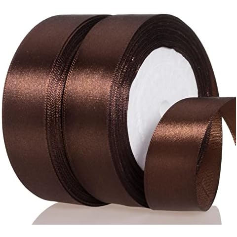 ATRBB 1 Inch Dark Brown Satin Ribbon, 50 Yards Solid Fabric Ribbon for Gift Wrapping, Bouquets, Wedding and Home Decor, 25 Yards/roll x 2 Rolls Cover