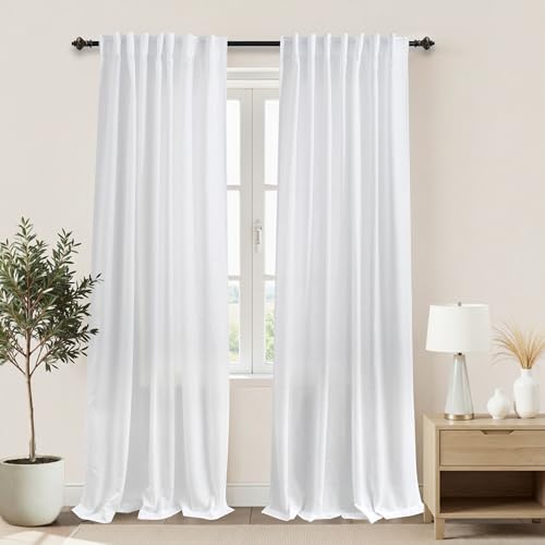 KOUFALL White Linen Sheer Curtains 84 Inches Long for Bedroom