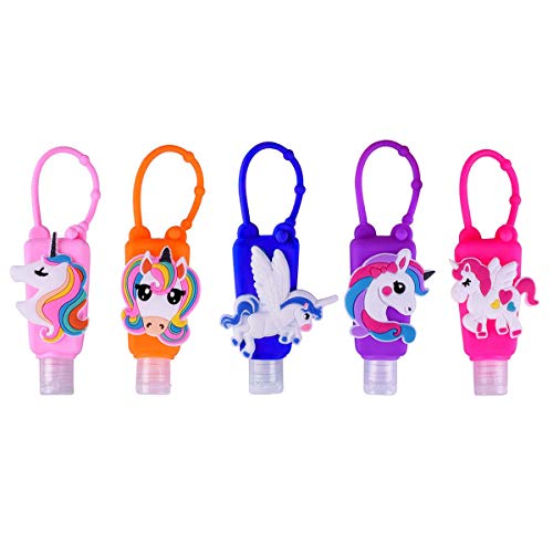 VerteLife 30ml Licorne Bouteilles de Voyage Portable (Lot de 5), Anti Fuite Flacon de Voyage Vide en Plastique Rechargeables pour Savon Liquide, Gel pour Les Mains Cover