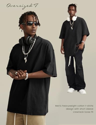 Image of Ogfao Mens Oversized T-Shirts Heavyweight Unisex Cotton T Shirts Baggy Loose Fit Basic Tees Plain Tshirts