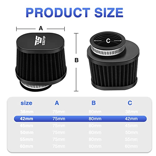 Image of 2PCS Motorcycle Air Filter Universal 42MM Replacement Engine Filter Dirt Bike High Performance Air Filters Fit Motocross Carburetor Cleaner for Pit Bike Scooter Moped ATV (Black)
