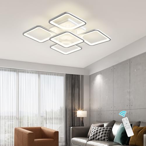 GaneedLED Ceiling Lights Acrylic Dimmable Modern Lighting with Remote Vontrol 70 W Semi Flush Lamp 5 Square