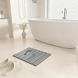 Alfombra de baño de piedra, 40 x 30 cm, plegable, tierra de diatomeas, muy absorbente, de secado rápido, 100% natural, alfombrilla antideslizante para baño, casa y cocina, fácil de limpiar, gris