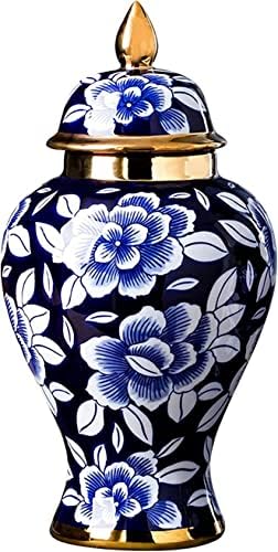 AADECOR Ceramic Jars,Tea Jar,Chinese Style Storage Jars,Blue and White Ginger Jar Decorative Jars with Lids Temple Jar Oriental Vases Porcelain Jar Vase with Lid (Color : Blue)