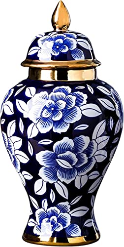 Aadecor Ceramic Jars,Tea Jar,Chinese Style Storage Jars,Blue And White Ginger Jar Decorative Jars With Lids Temple Jar Oriental Vases Porcelain Jar Vase With Lid (Color : Blue) #TOP1