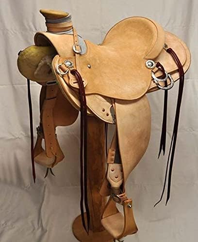 Western Horse Saddle Wade Tree A Fork Ranch Roping Work Handmade Tooled Carved Premium Leather Equestrian Trail Horse Saddle for Horse Riding Size: 10-18 inches Seat, OS238