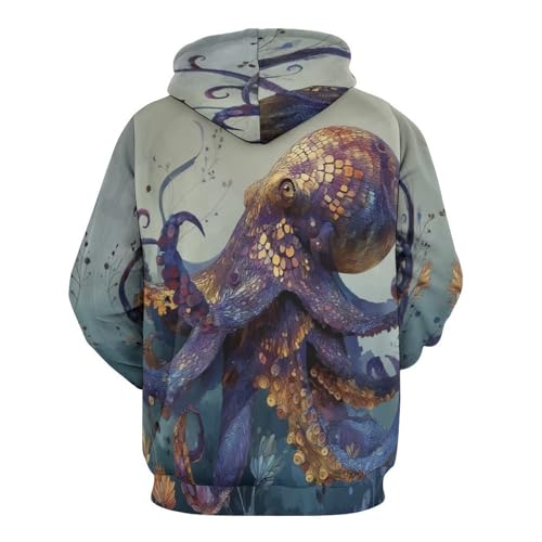 Sweat à capuche homme pieuvre aquarelle pull style fantastique original