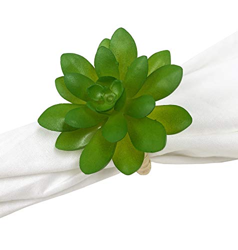Fennco Styles Handmade Desert Succulent Flower Decorative Napkin Rings, Set Of 4 - Green Napkin Holders For Home, Dining Room, Banquet, Family Gathering, Holiday And Special Occasion #TOP2