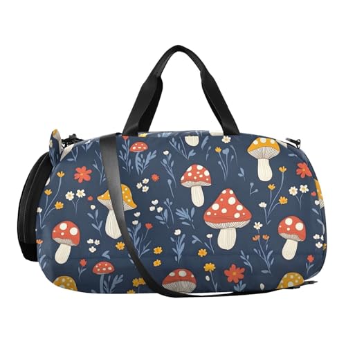Duffle Bag for Boys or Girls with Shoes Compartment, Mushroom Florets Sports Travel Bag Overnight2