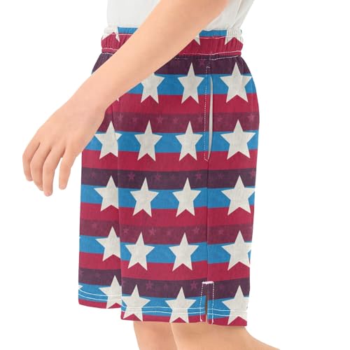 CHIFIGNO Stars Red Blue Stripes Youth Boys Thick Summer Clothes Boys Casual Shorts with Elastic Waist with Pockets XS4