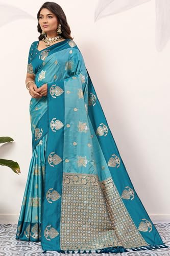 Image of SGF11 Women's Kanjivaram Pure Soft Silk Saree With Unstitched Blouse Piece