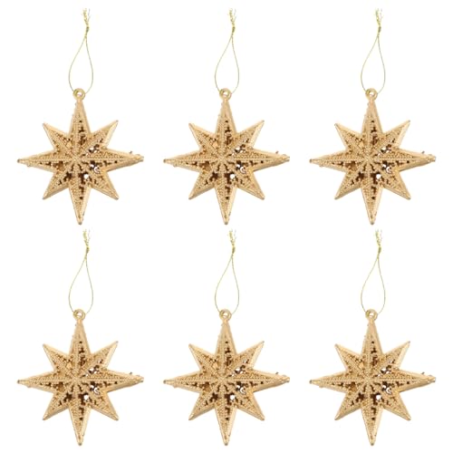 Operitacx 18 Pcs Golden Star Ornaments Christmas Tree Decoration 3D Glitter Gold Star 8 Point Christmas Tree Hanging Pendants for Holiday Wedding s Party Decoration