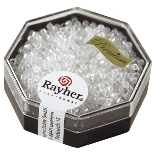 RAYHER 14756105 Delica Rocailles 2.2 mm Diameter Pearlescent Powder Alabaster White
