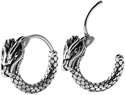 HZMAN Men Women 2pcs Punk Rock Silver Dragon Stainless Steel Perforated Round Stud Earrings Jewelry Gift
