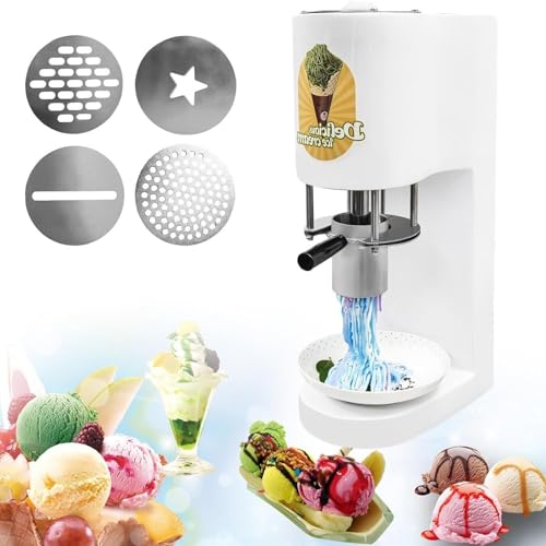 VZXATYOP Máquina Comercial for Hacer Helado Suave de 7,4-7,9 galones/Hora, dispensador de 4 Formas Helado de Espagueti máquina for Hacer postres congelados for restaurantes Bares(White)