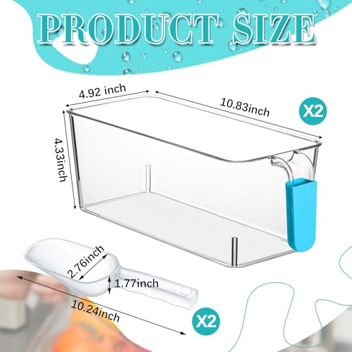 Image of Havawish Ice Storage Bin and Flexible Scoop Set Plastic Freezer Bin with Pull out Handle Storage Bucket Clear for Container with Scoop(Light Blue,10.83 x 4.92 x 4.33 in,Classic)