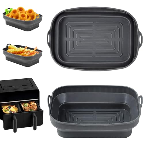 2Pcs Airfryer Zubehör für Ninja AF400EU AF300EU, Airfryer Silikonform für Ninja Foodi Max Dual Zone, Faltbar Silikonform Für Heißluftfritteuse Zubehör, Air Fryer Accessories für Heißluftfritteuse