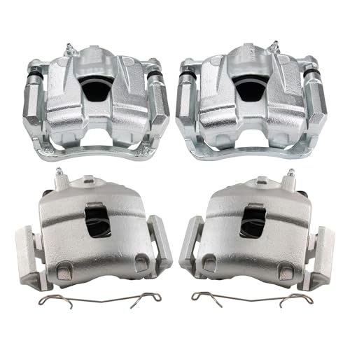 Image of TRQ Front and Rear Brake Caliper Set Zinc Coated Brackets Hardware Compatible with 2018 Fiat 500X 2018 Jeep Renegade