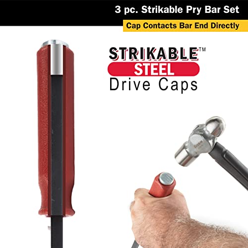 Tekz 17113 3-Piece Angled Tip Pry Bar Set With Strike Cap Handle #TOP4