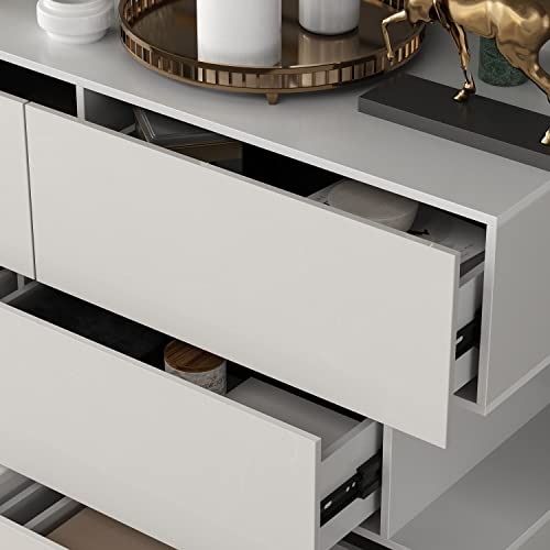 FAMAPY High Gloss Chest of Drawers 6 Drawer Dresser, Modern and Contemporary Glossy Dresser for Bedroom White (46.1”W x 15.7”D x 30.7”H)