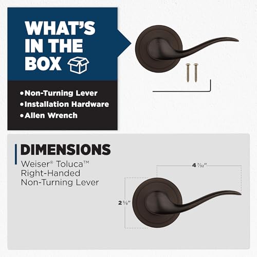 Weiser Toluca Venetian Bronze Door Handle, Right-Handed Half Dummy Lever, Non-turning Interior Door Handles for Wardrobe, Closet Door & French Doors, Cabinet Handle/Cupboard Handles, Home Décor by Weiser - Used condition - Image 3