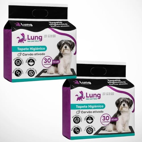 KIT 2 TAPETES CARVÃO ATIVADO Higiênico Econômico 50x60cm 60 Unidades Tapete para Cachorro Pet