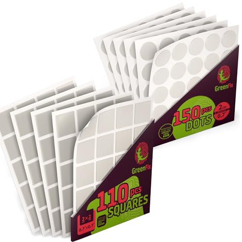 GreenFix Mounting Squares 110PCs + Double Sided Sticky Dots 150PCs Bundle