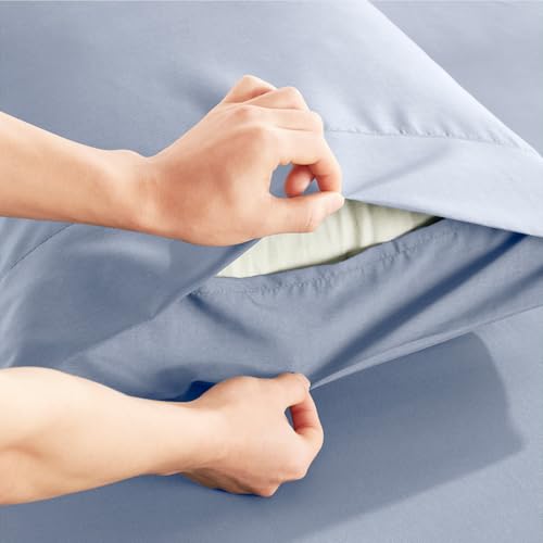 Parure de lit 4 pièces simple en bambou et microfibre respirant Hearth & Harbor bleu glacier - 5